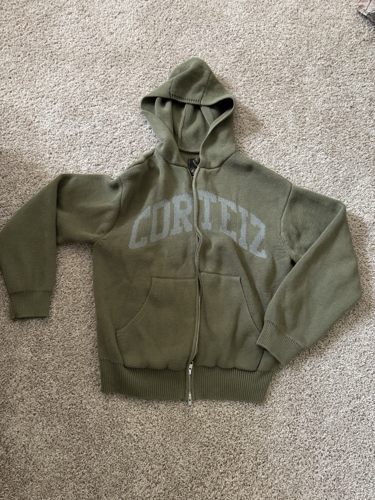 Corteiz 3M College Knit Zip Hoodie Olive Size L