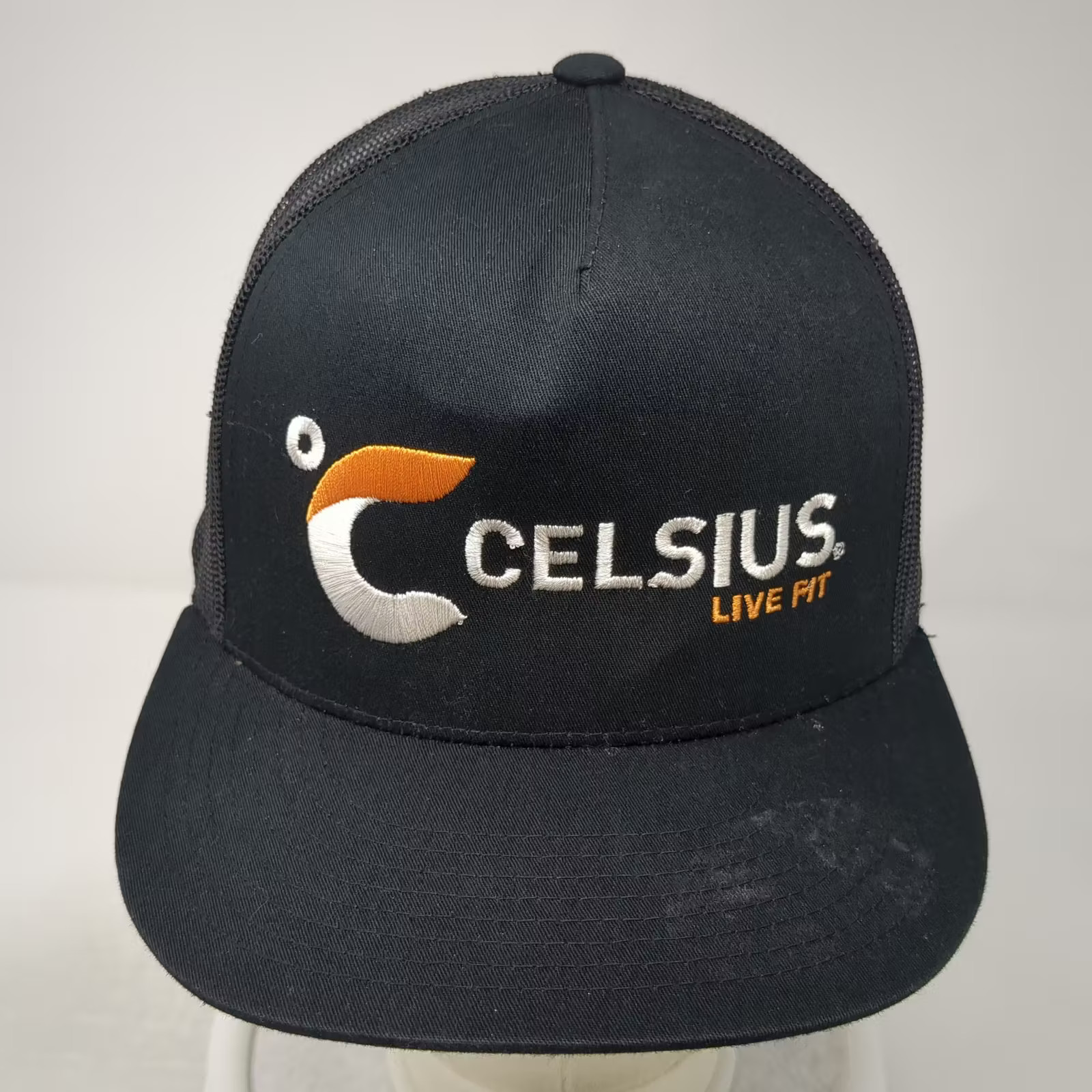 Celsius Live Fit Trucker Hat Black White OS Snapback Mesh Embroidered Adjustable