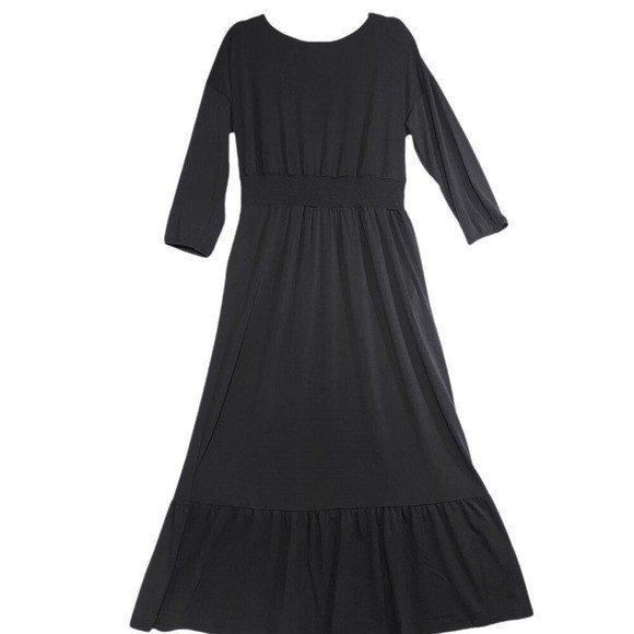 NEW 2XL LuLaRoe Evelyn Smocked Waist Midi Maxi Dress Long Sleeve Black Solid