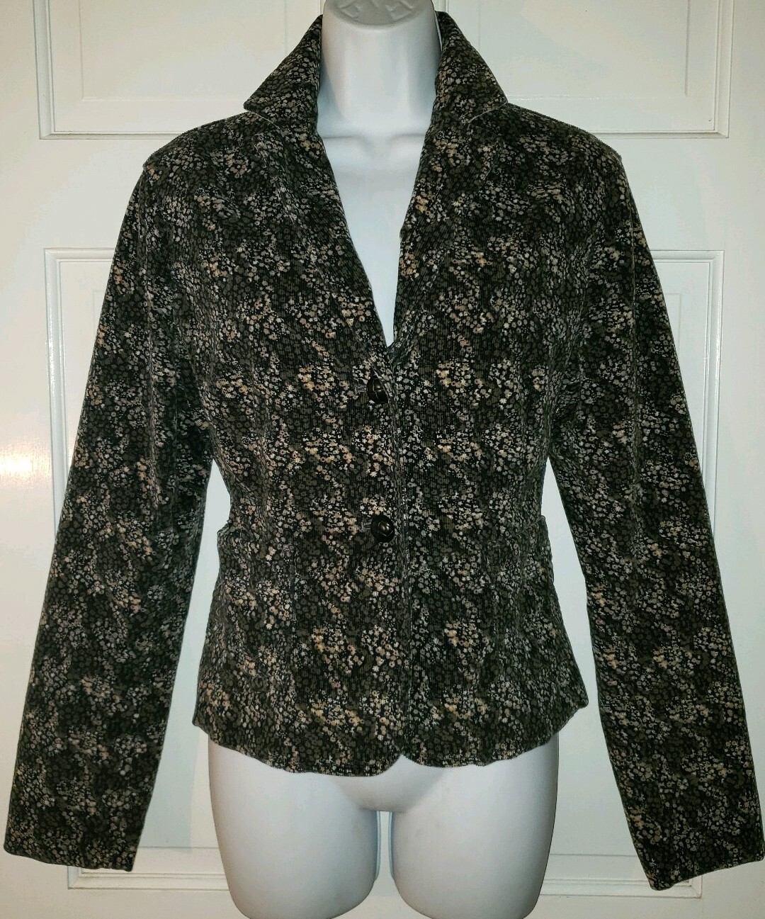 GAP black Army Green Khaki Floral Stretch Corduroy Blazer Jacket 8 NWOT