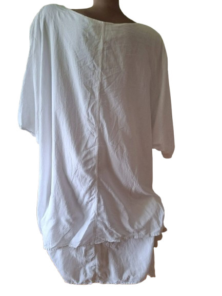 Kekoo White 100% Cotton Double Layer Tunic Blouse Lagenlook Plus Size 4 XL 2XL