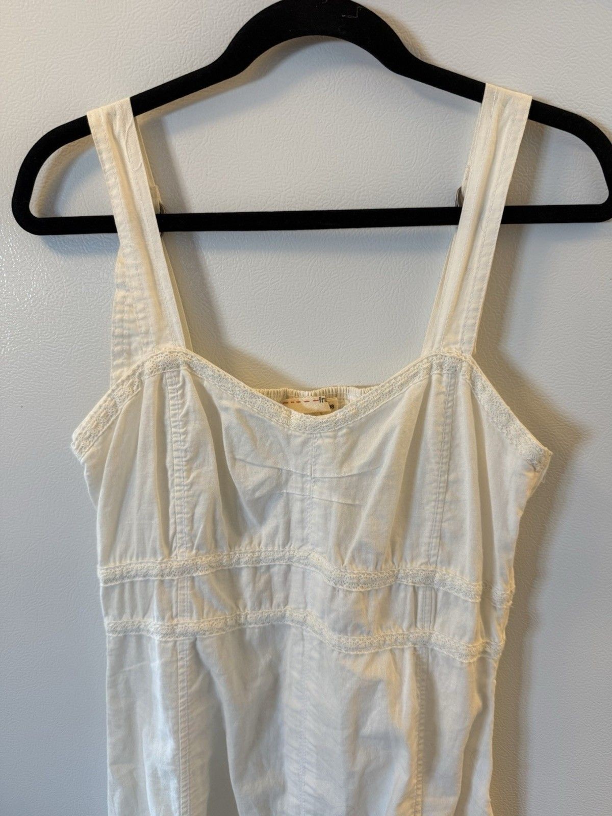 Fransa White Linen Cotton Blend Smocked Jumper Dress European Sz 38 Boho Prairie