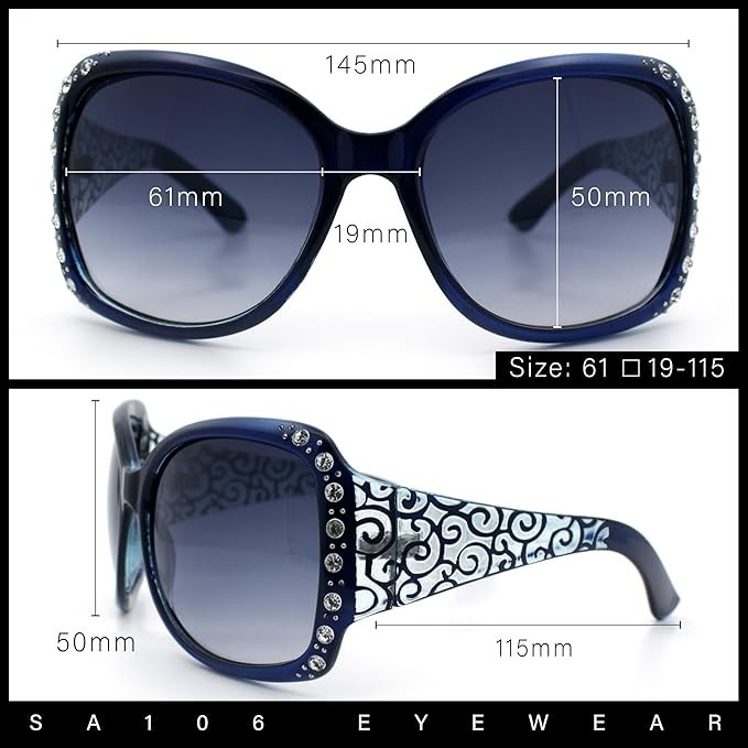 SA106 Womens Rhinestone Oversized Butterfly Thick Arm Fashion Sunglasses