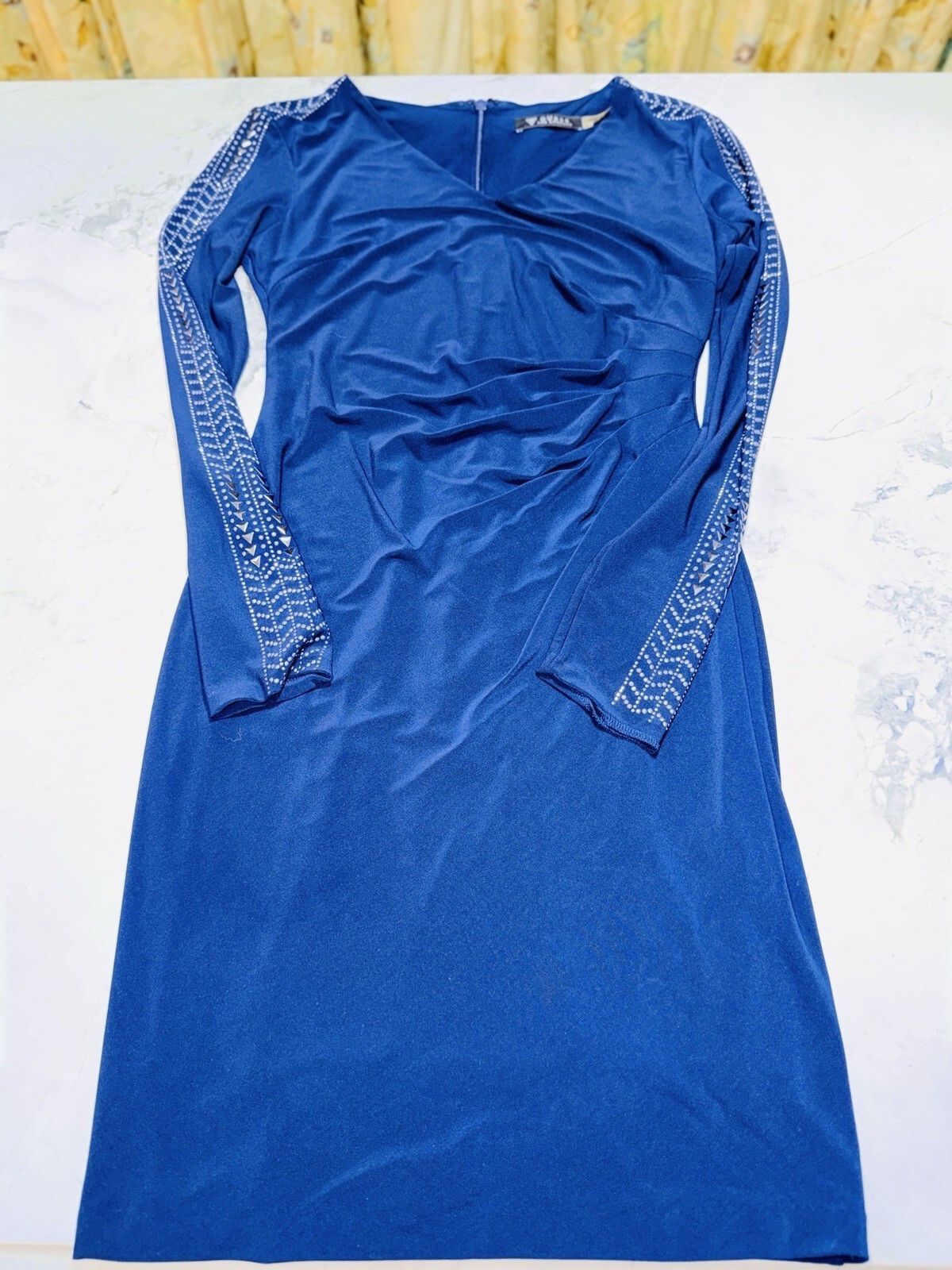 Guess Los Angeles Womens Size 4 Blue Rhinestone Sleeve Ruched Cocktail Dress