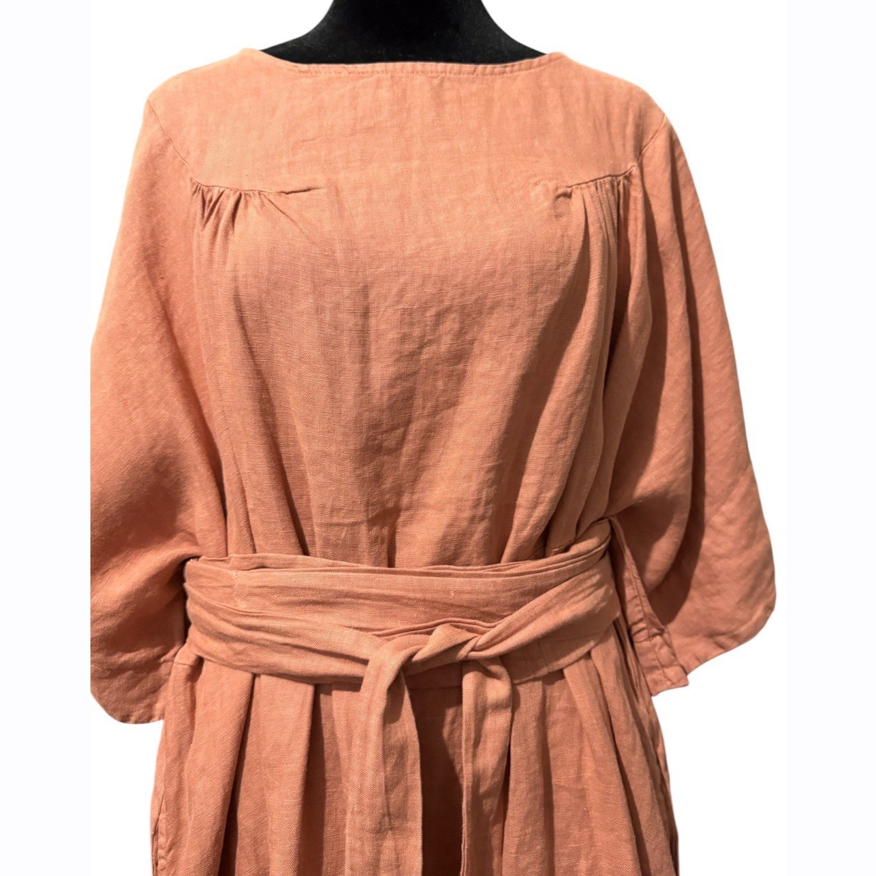 SUUNDAY The Emma 100% Linen Belted Midi Dress Blush Pink Oversized XS/S