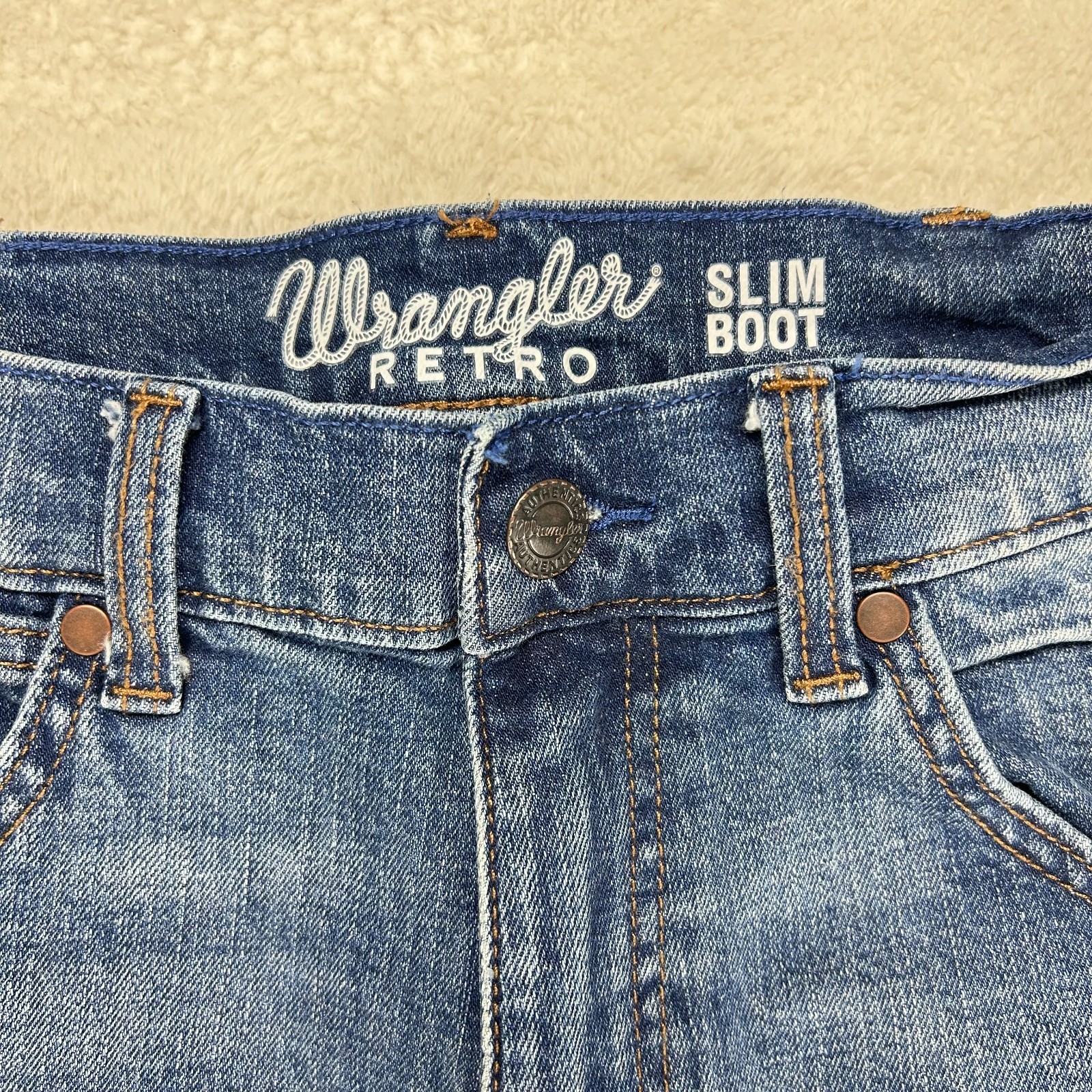 Wrangler Retro Slim Bootcut Jeans Mens 30×30 Blue Whisker Denim Stretch Cowboy