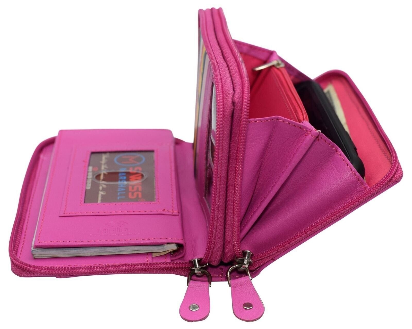 RFID Blocking Double Zipper Smartphone Genuine Leather Large Women’s Wallet Hot