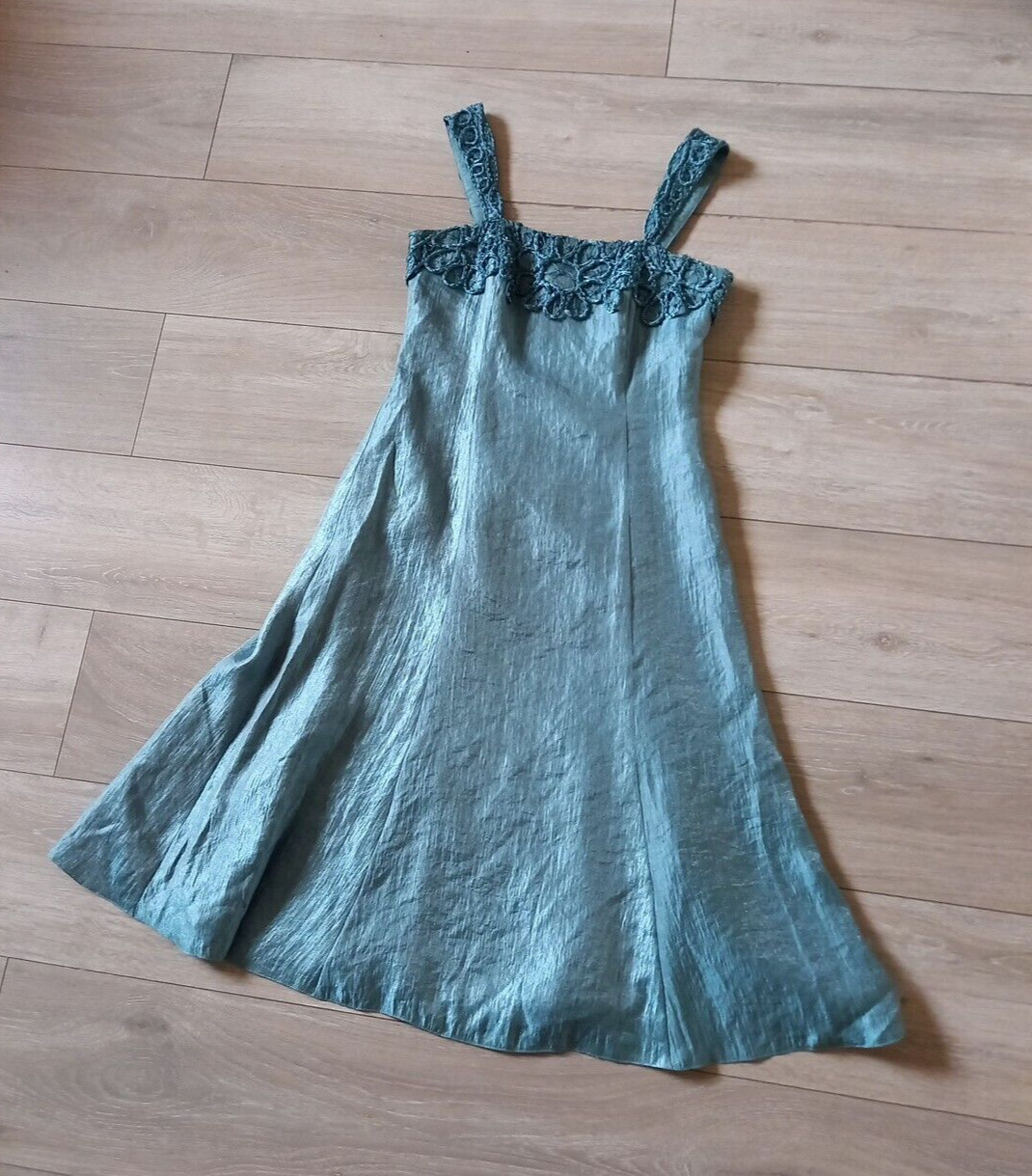 Gina Bacconi Duck Egg Dress & Jacket Faux Silk Embellished Wedding Occasion UK8