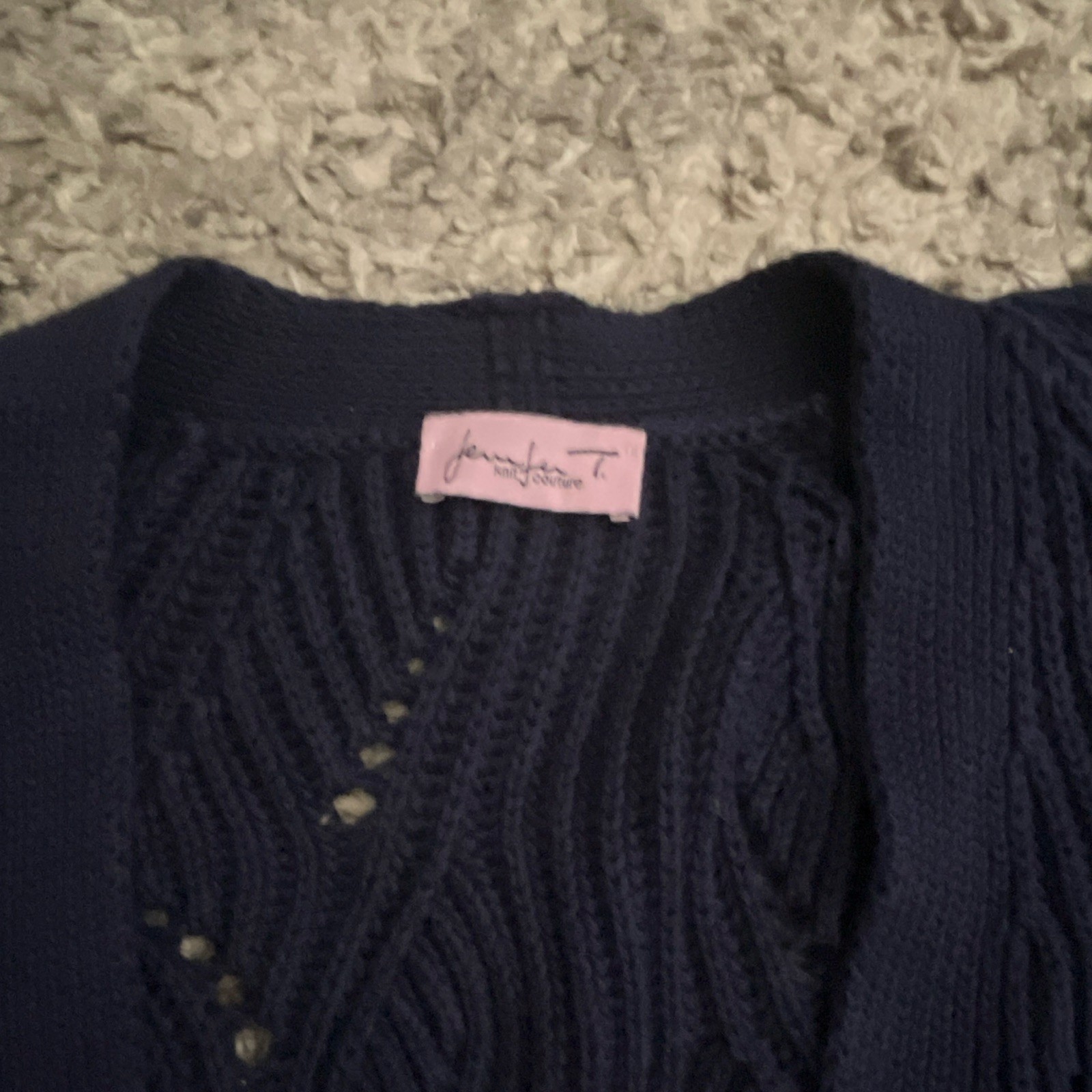Jennifer T Navy Cable-Knit V-Neck Cotton Cashmere Cardigan XS