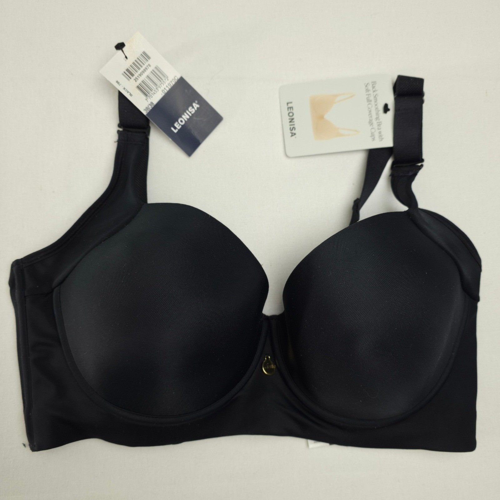 Leonisa Women Back Smoothing Bra Soft Full Coverage Cups Black 38 Minimalist NWT