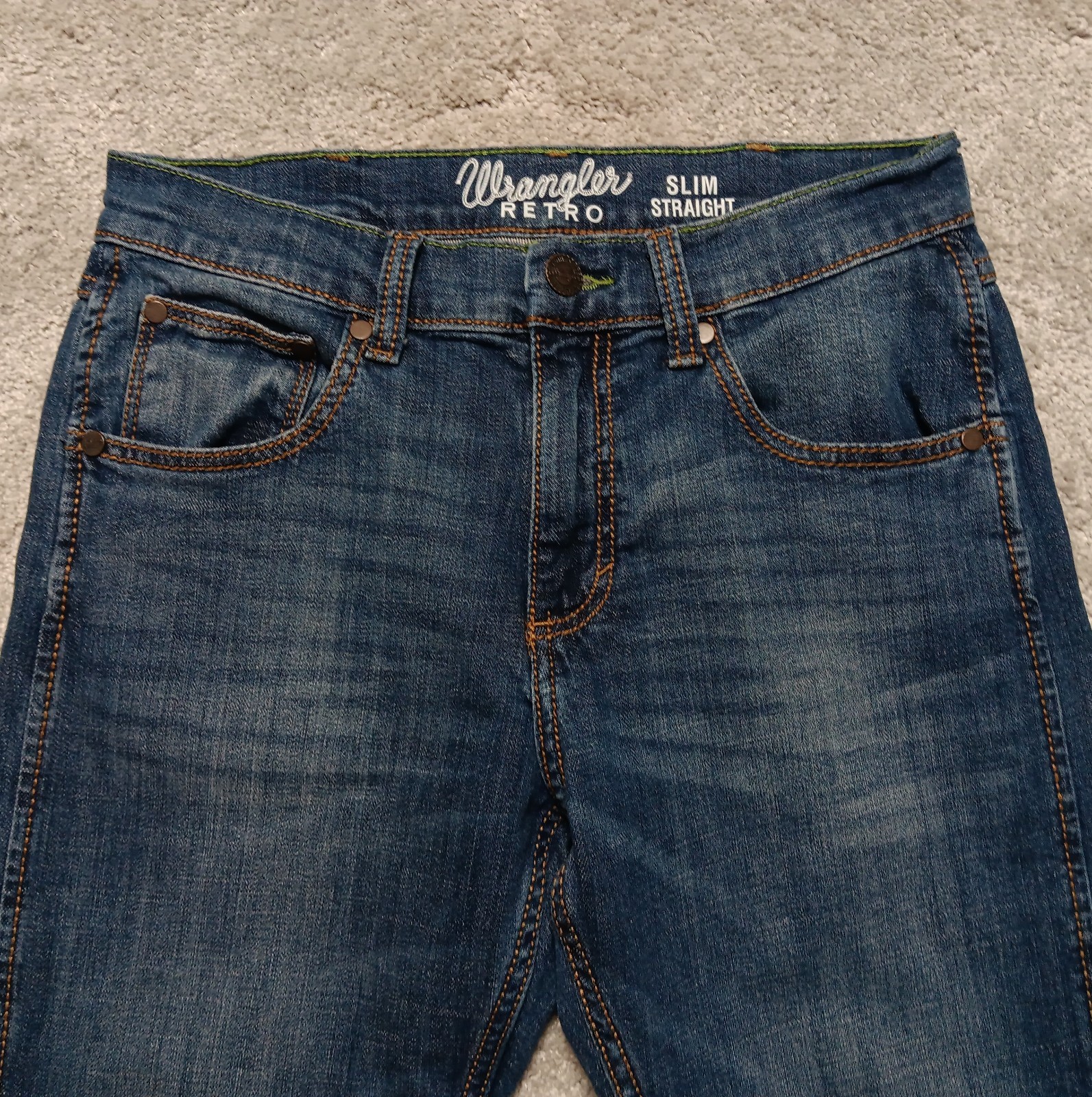 Wrangler Jeans Mens 30×32 Blue Retro Slim Fit Straight Cowboy Boot Western Denim