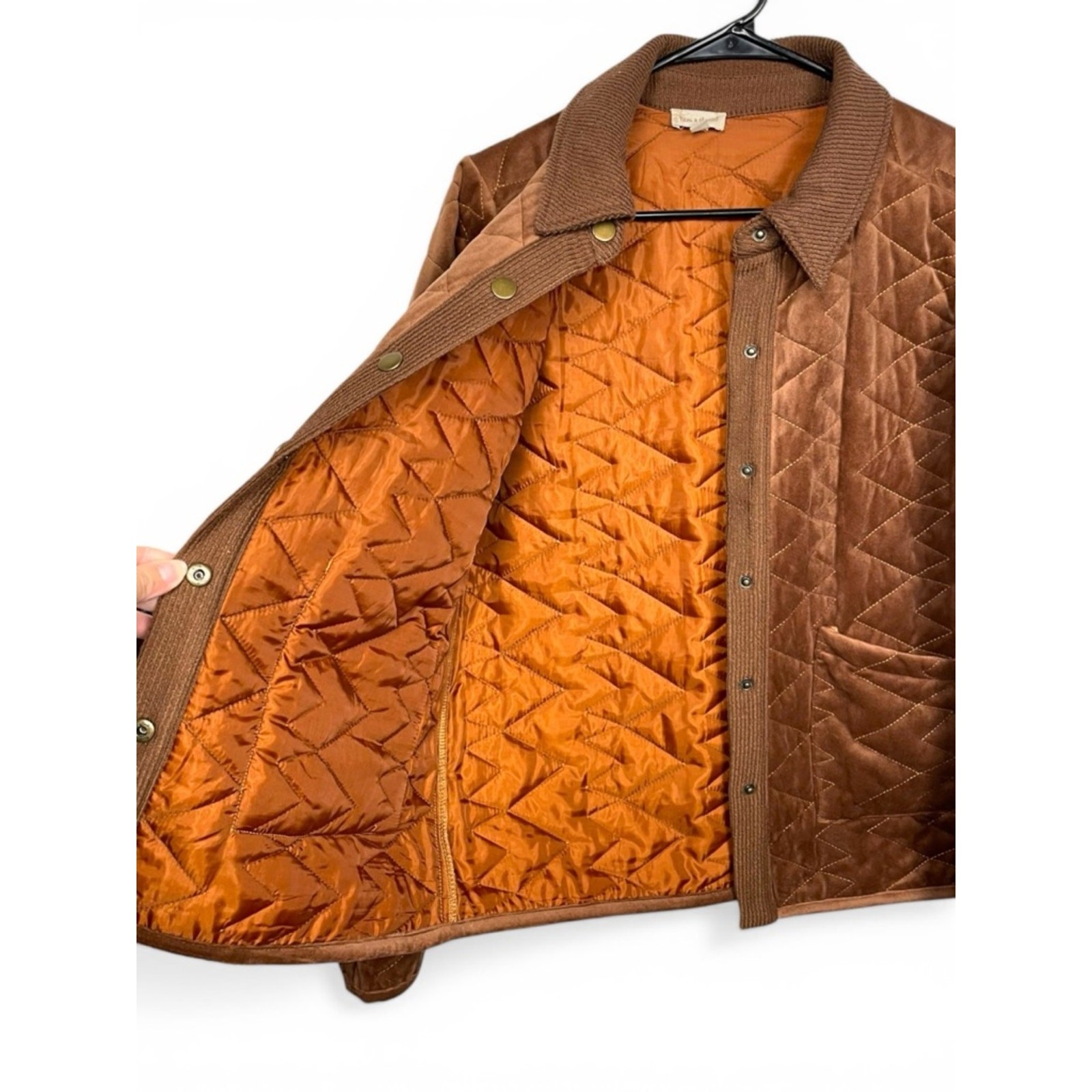 Hem & Thread Brown Quilted button up Jacket with Rib Knit Collar Medium