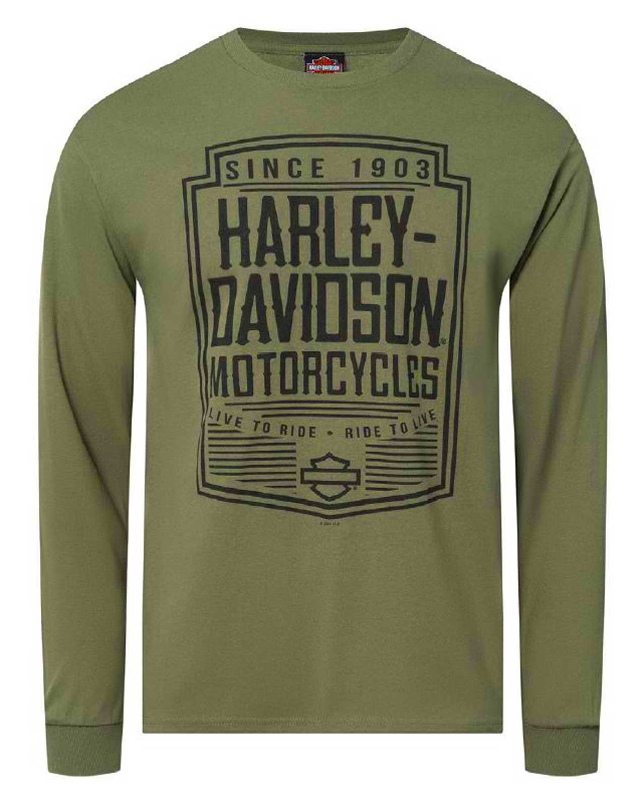 Harley-Davidson Men’s Outburst Long Sleeve Cotton Crew-Neck Shirt, Green