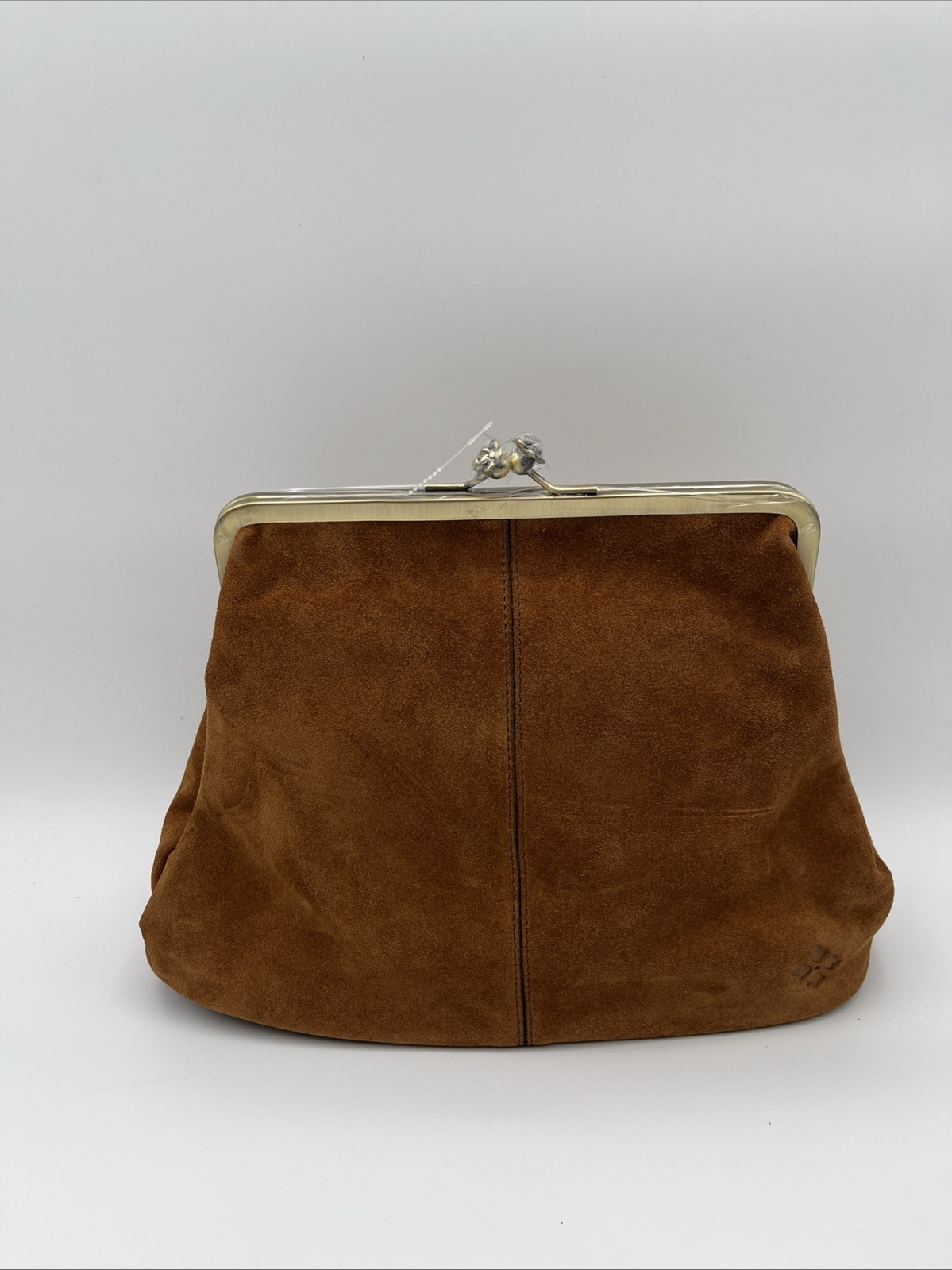 Patricia Nash Large Suede Serafina Frame Kiss-Lock Bag – Cognac Suede