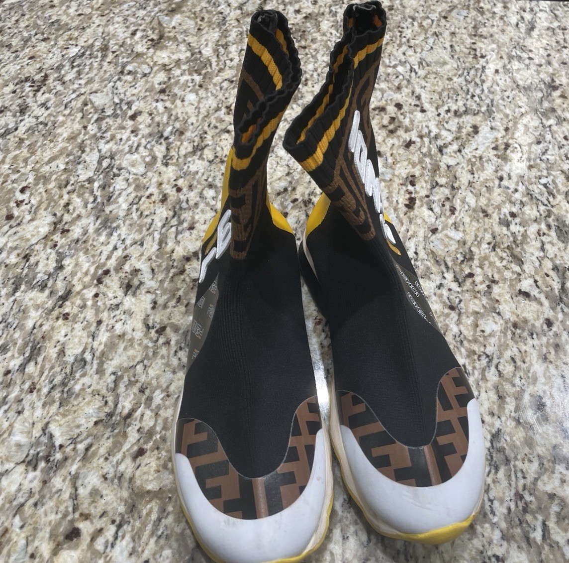 Fendi Black Brown Yellow women’s Pull On High Top Sock Style Athletic Sneakers