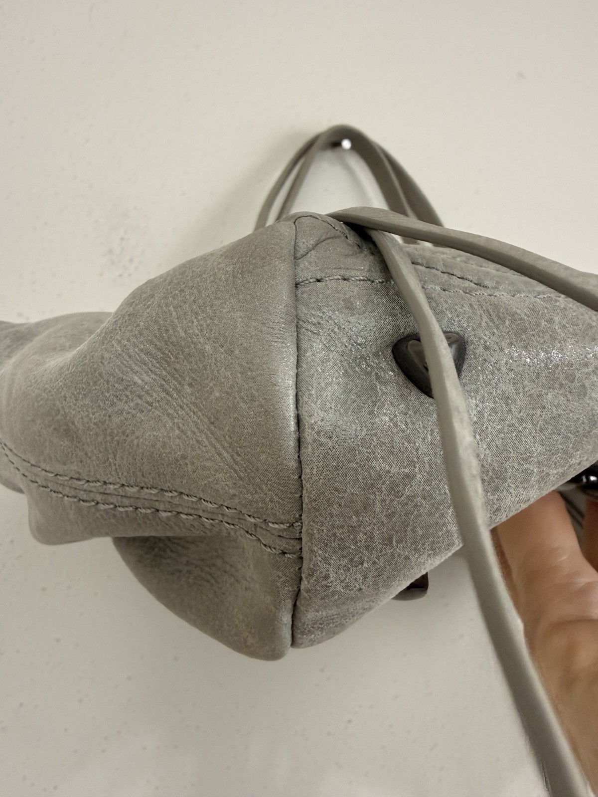 Botkier Trigger Satchel Shoulder Bag Purse Gray Leather Studs Zippers Moto