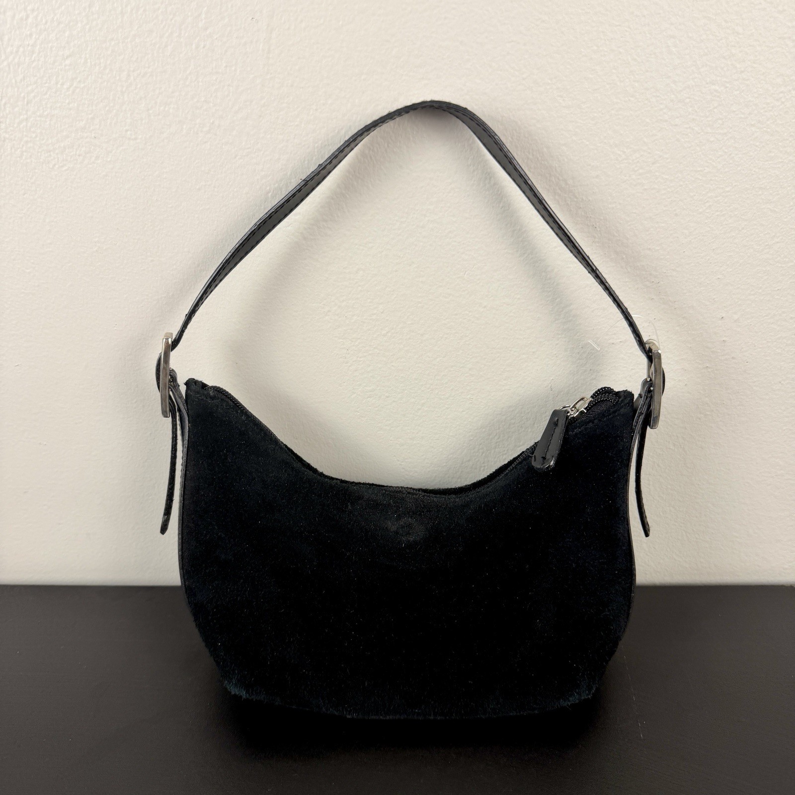 Kathy Ireland Y2K Mini Small Handbag Purse Black Leather Suede Casual Simple