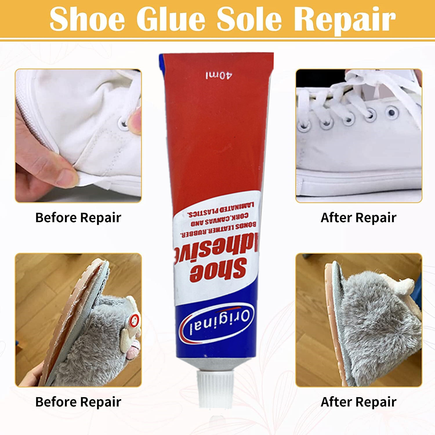 1/2/3 Shoe Adhesive Glue for Leather Vinyl Rubber Cork Canvas Contact Grip 40ml