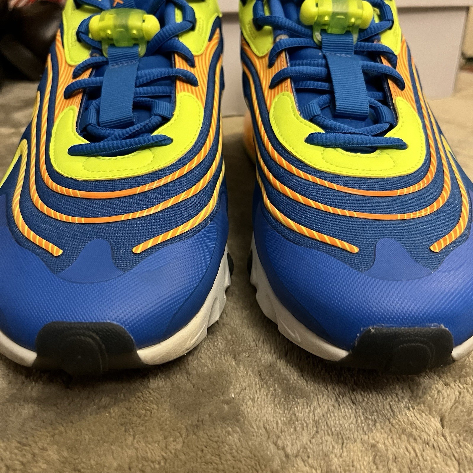 Size 11 – Nike Air Max 270 React ENG Blue w electric yellow & orange