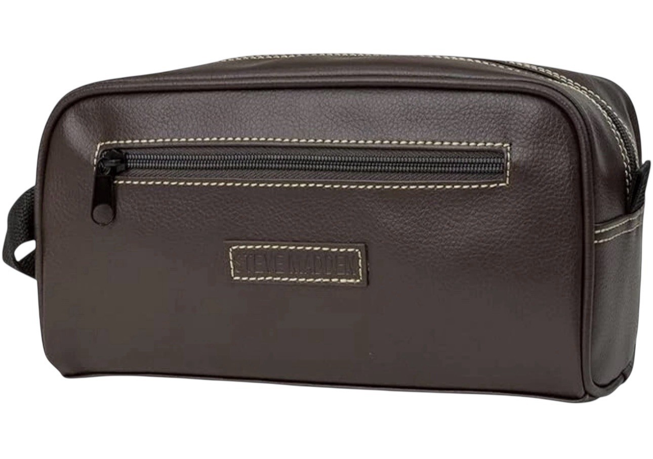 Steve Madden Travel Toiletry Bag Vegan Leather Brown Color
