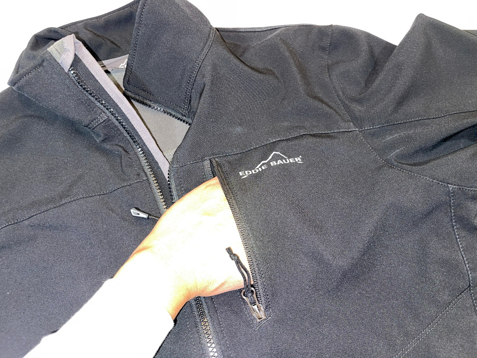 EUC EDDIE BAUER POLY BLEND MOCK NECK ZIP POCKETS FULL ZIP BLACK JACKET MEDIUM