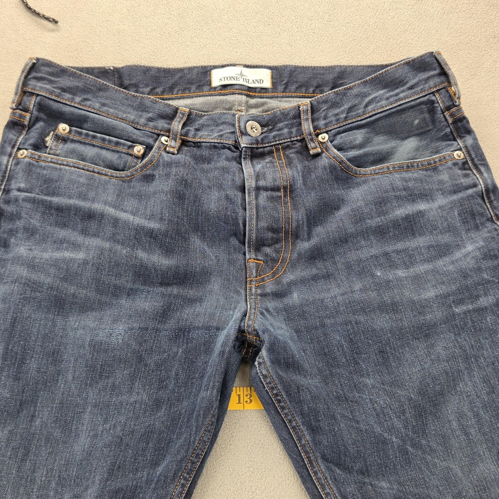 Stone Island Jeans Mens Blue RE-T Medium Wash Slim Button Fly Fits 32×32