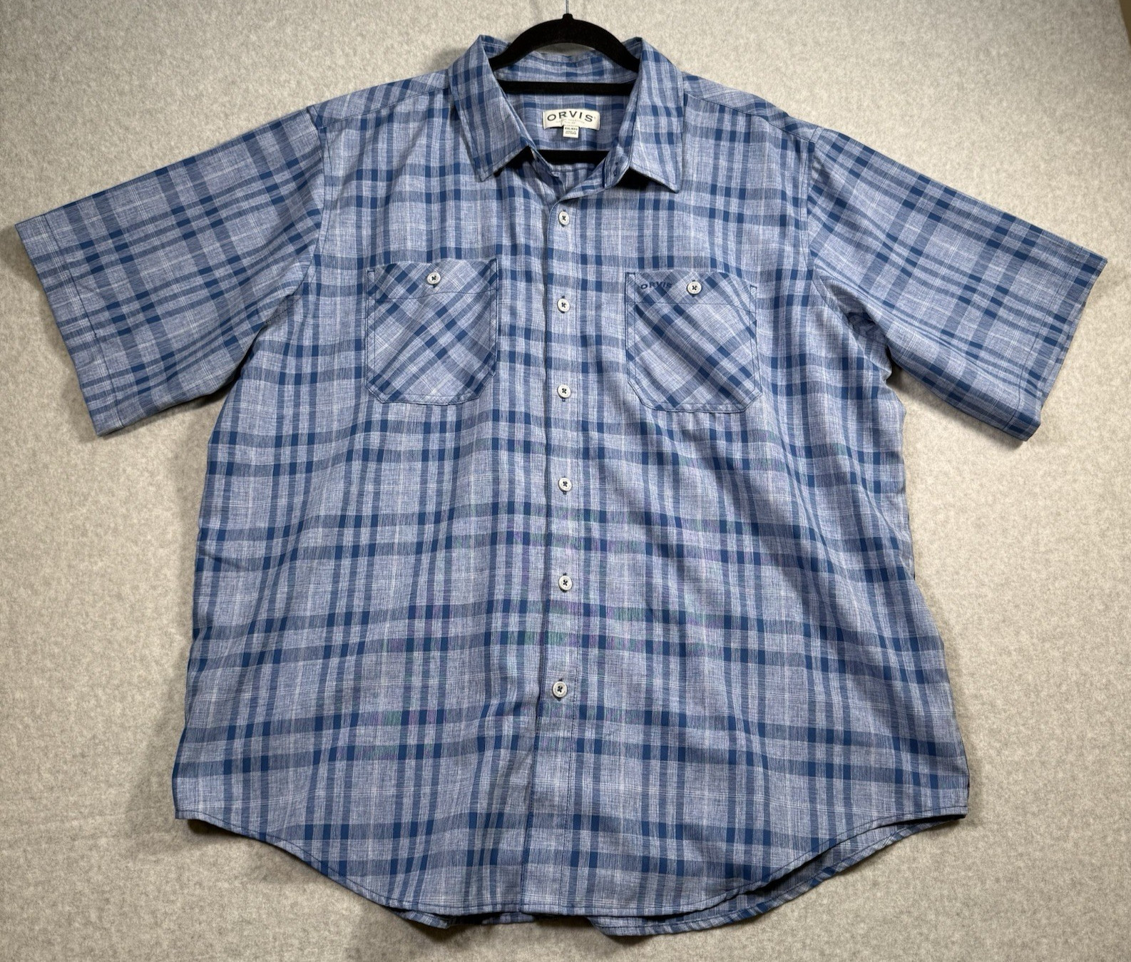 Orvis Classic Collection Mens 2XL Plaid Short Sleeve Button Shirt Two Pockets