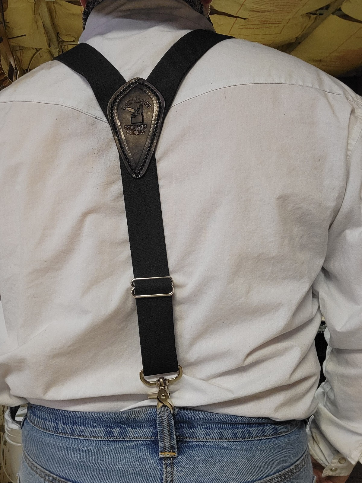Mens Belt Hook Y-Back Elastic Suspenders Black Heavy Duty Very Adjustable