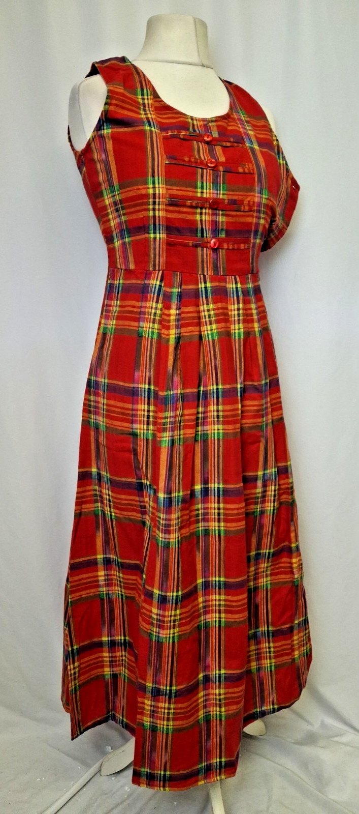 SPICU Vintage Midi red tartan plaid maxi dress sleeveless Check UK10 Lady L3421