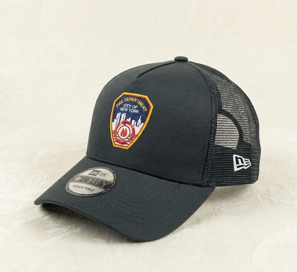 FDNY Fire Department City of New York Logo Trucker Hat Baseball Cap Black Mesh