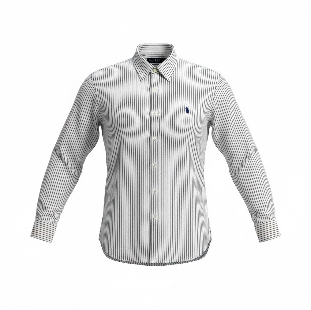 Ralph Lauren Classic Fit Cotton Dress Shirt 17.5 36/37 White/Black Striped