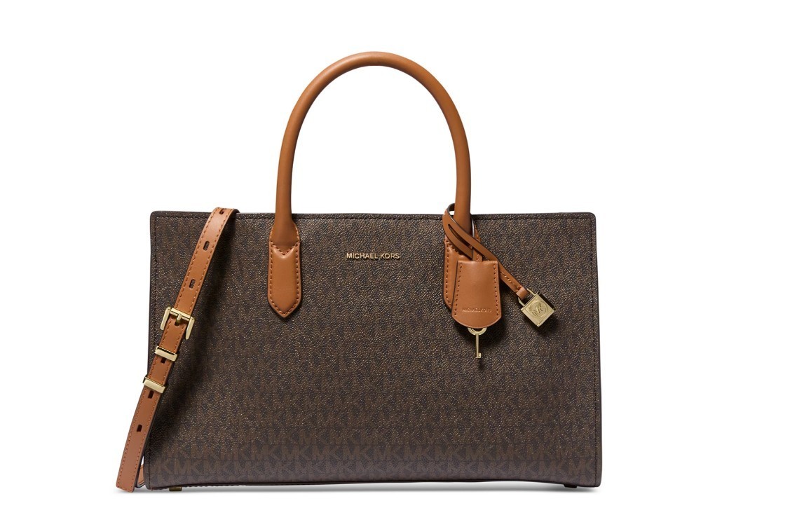 MICHAEL KORS Scarlett East West logo coated canvas satchel crossbody bag -Acorn