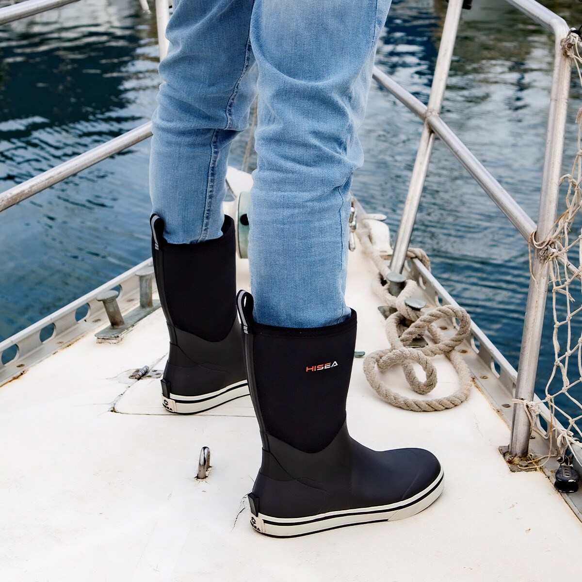 HISEA Men Mid-Calf Fishing Deck Boots Waterproof Non-Slip Gardening Rain Boots