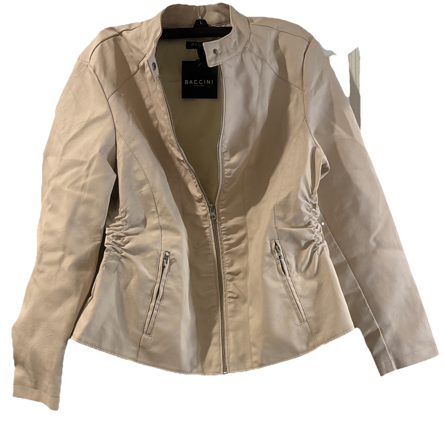 BACCINI Cream/Ivory 100% Polyurethane Women’s Biker Style Moto Jacket Size Large