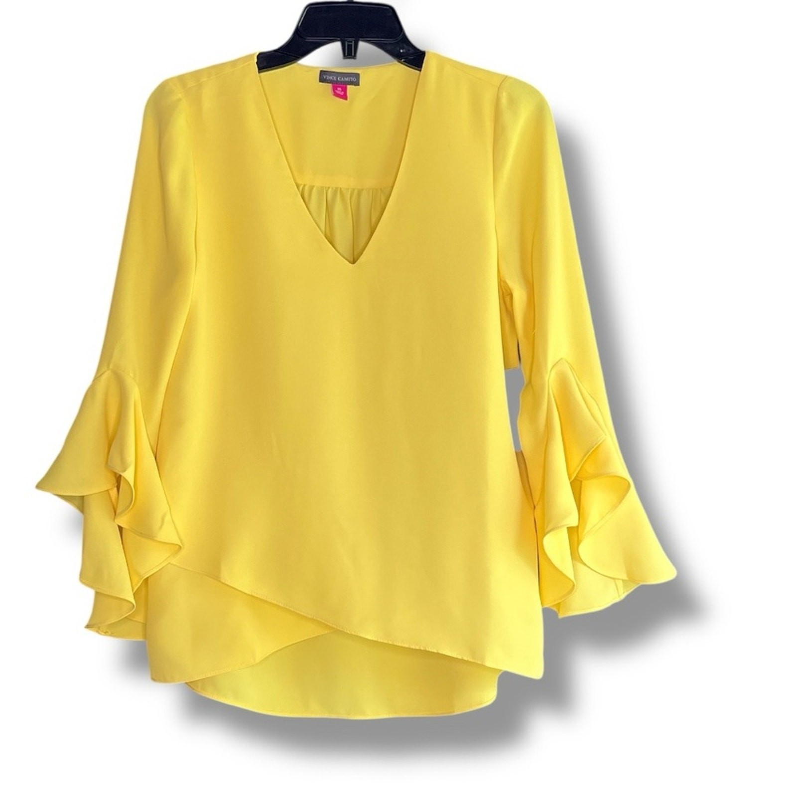 Vince Camuto sunburst yellow V-Neck 3/4-Flutter Sleeve Blouse NEW size XS