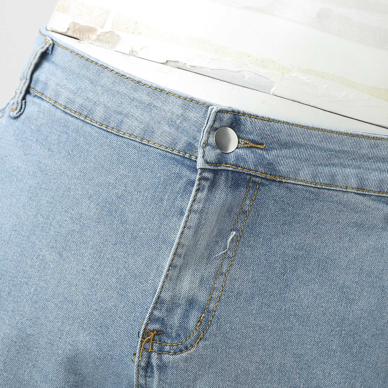 Large SIze Mens Soild Straight Hole Buckle Zipper Middle Waist Denim Long Pants