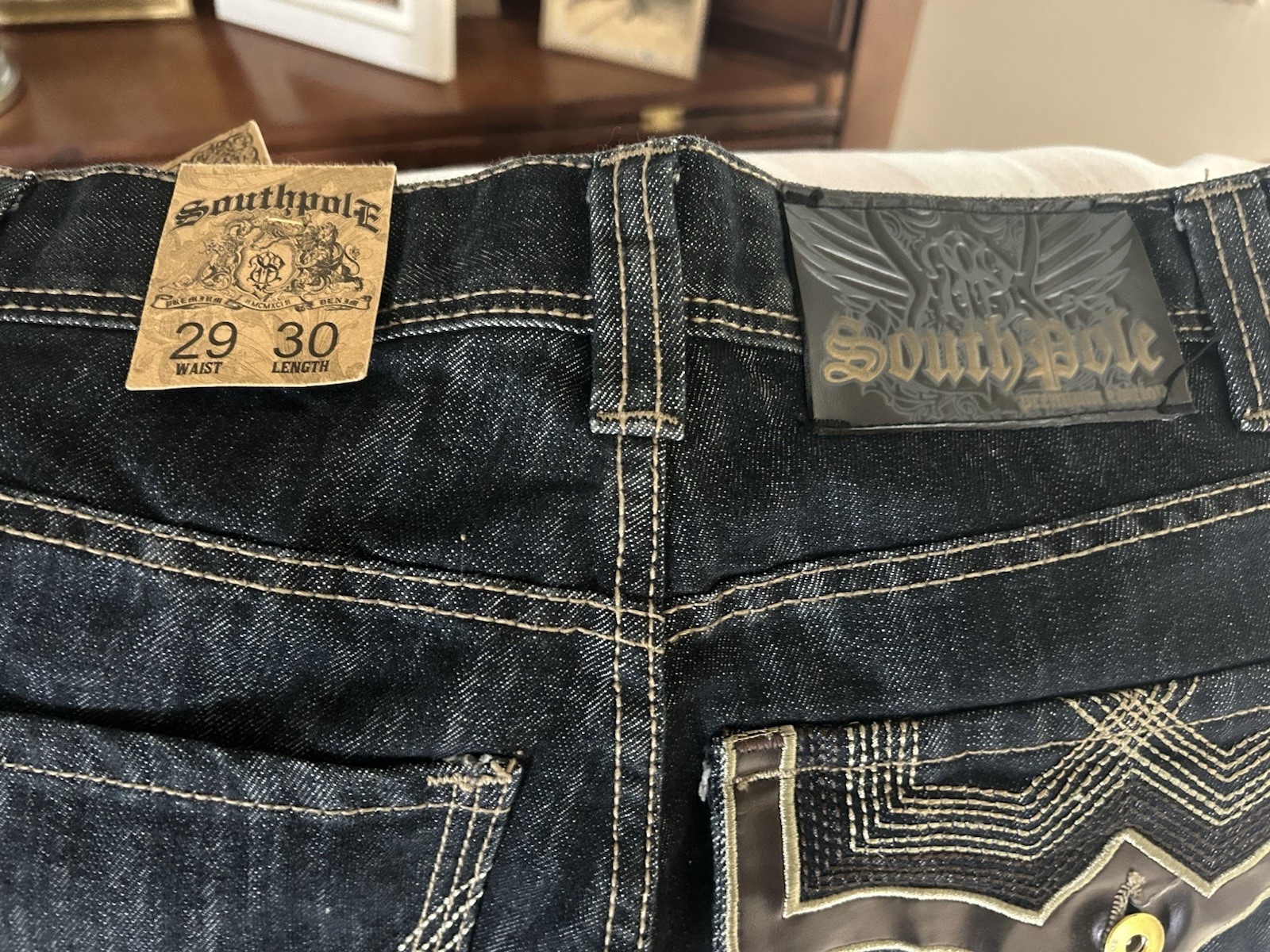 South Pole Jeans Mens Black Loose Straight Leg Opening Waist Low 29 30