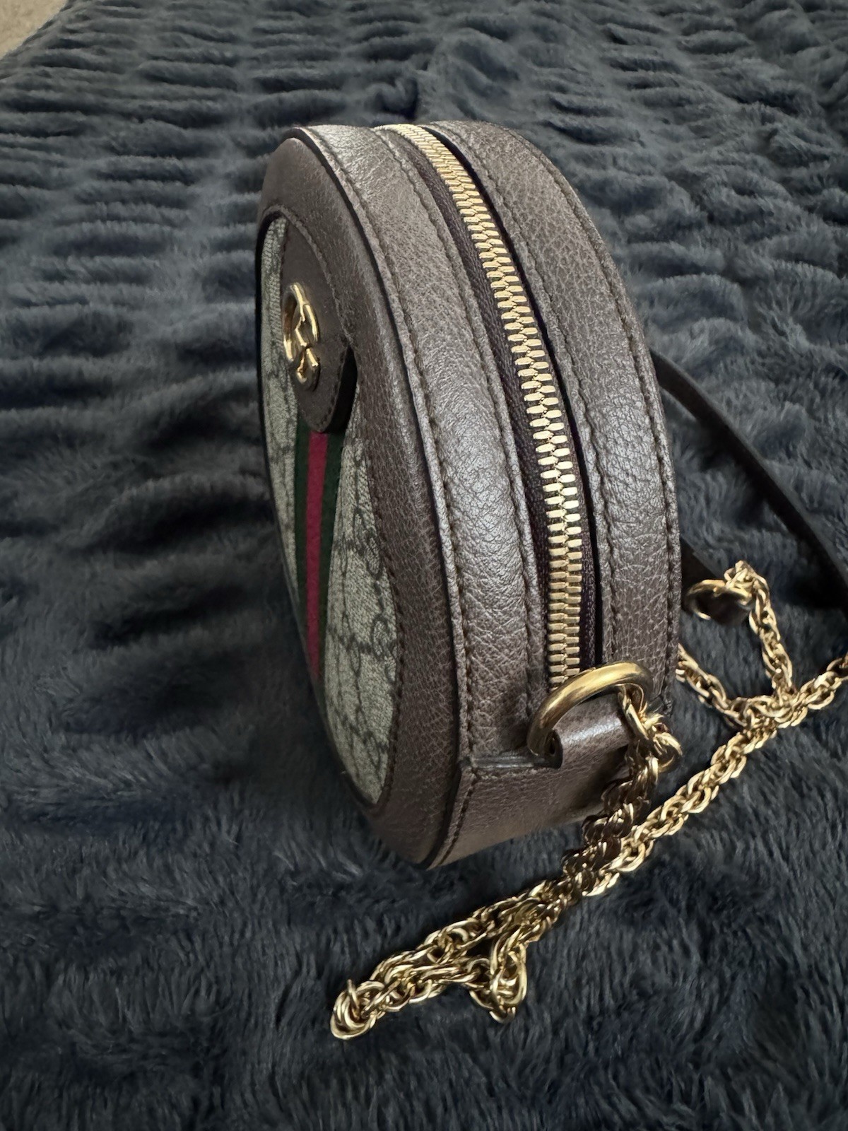 GUCCI Ophidia Round GG Supreme Crossbody Bag Beige Leather PVC Authentic