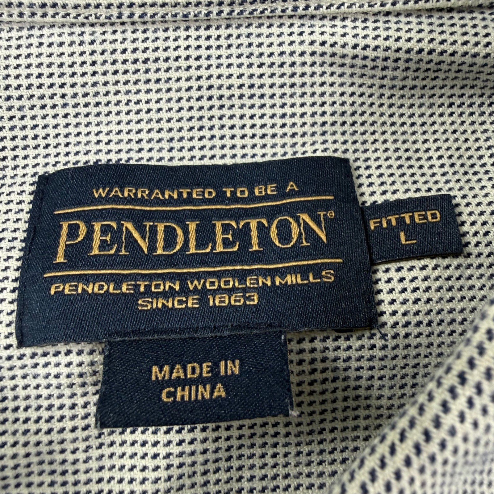 Pendleton Button Up Shirt Large Grey Micro Pattern Short Sleeve Fitted Mens