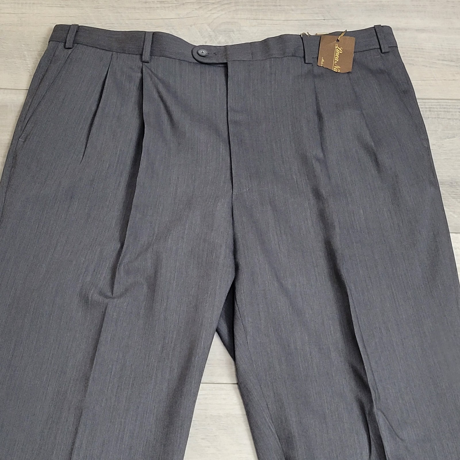 NWT Linea Natruale Pants Men 40 Gray 100% Wool Super 110’s Pleated Unhemmed