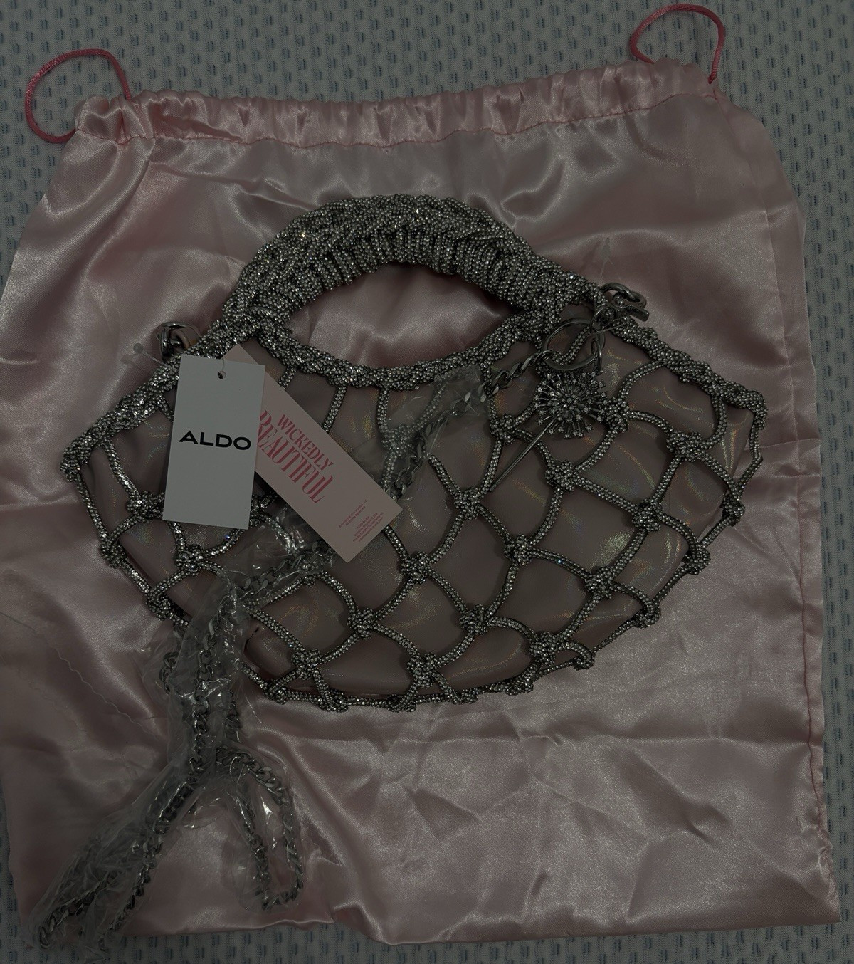 ALDO Wicked Silver Iridescent Beaded Shoulder Bag Chain Strap w/ Dust Bag