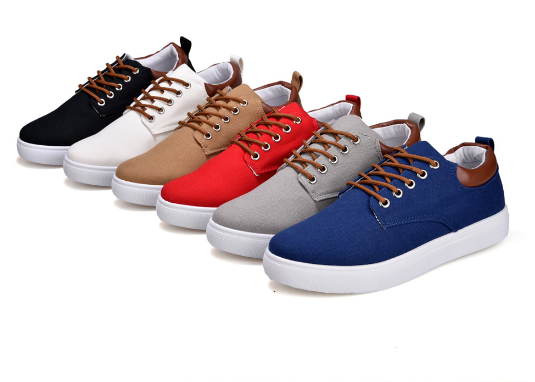 New Men Canvas Shoes Flat Lace Casual Sports Shoes Rubber Sole Anti Slip Lace Up