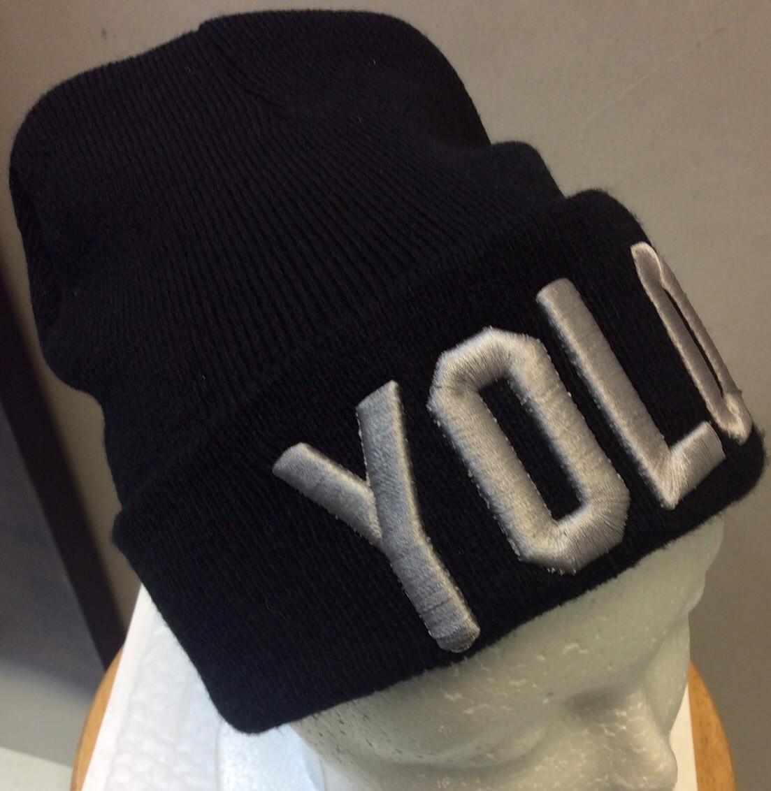 New BIack /Gray Letter SoftWinter Stretch Stocking Knit Cuff Cap For Men & Women