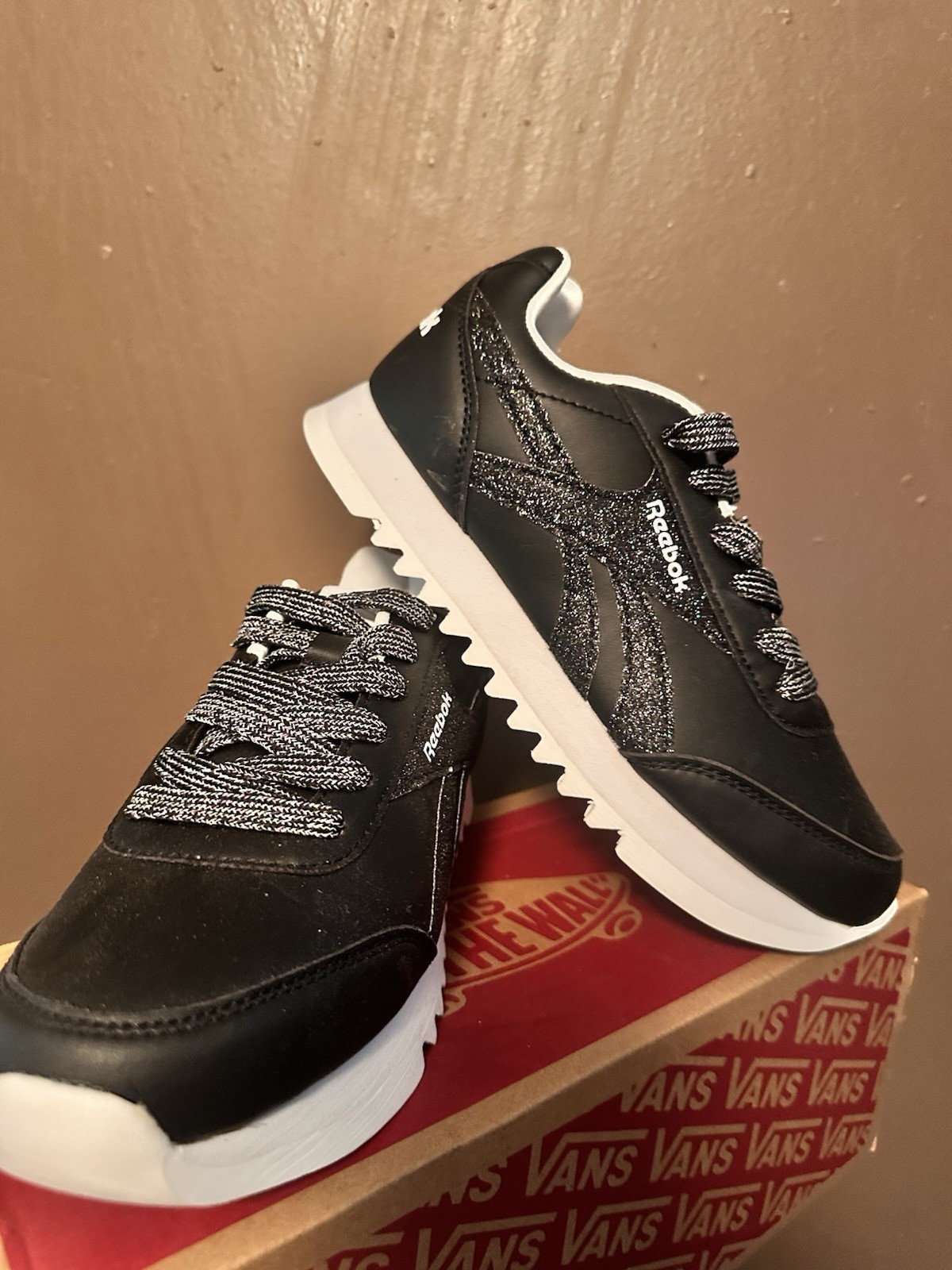 Reebok Galaxy 2 Unisex Kids Sneaker US 4K Black/White Glitter Lace-Up