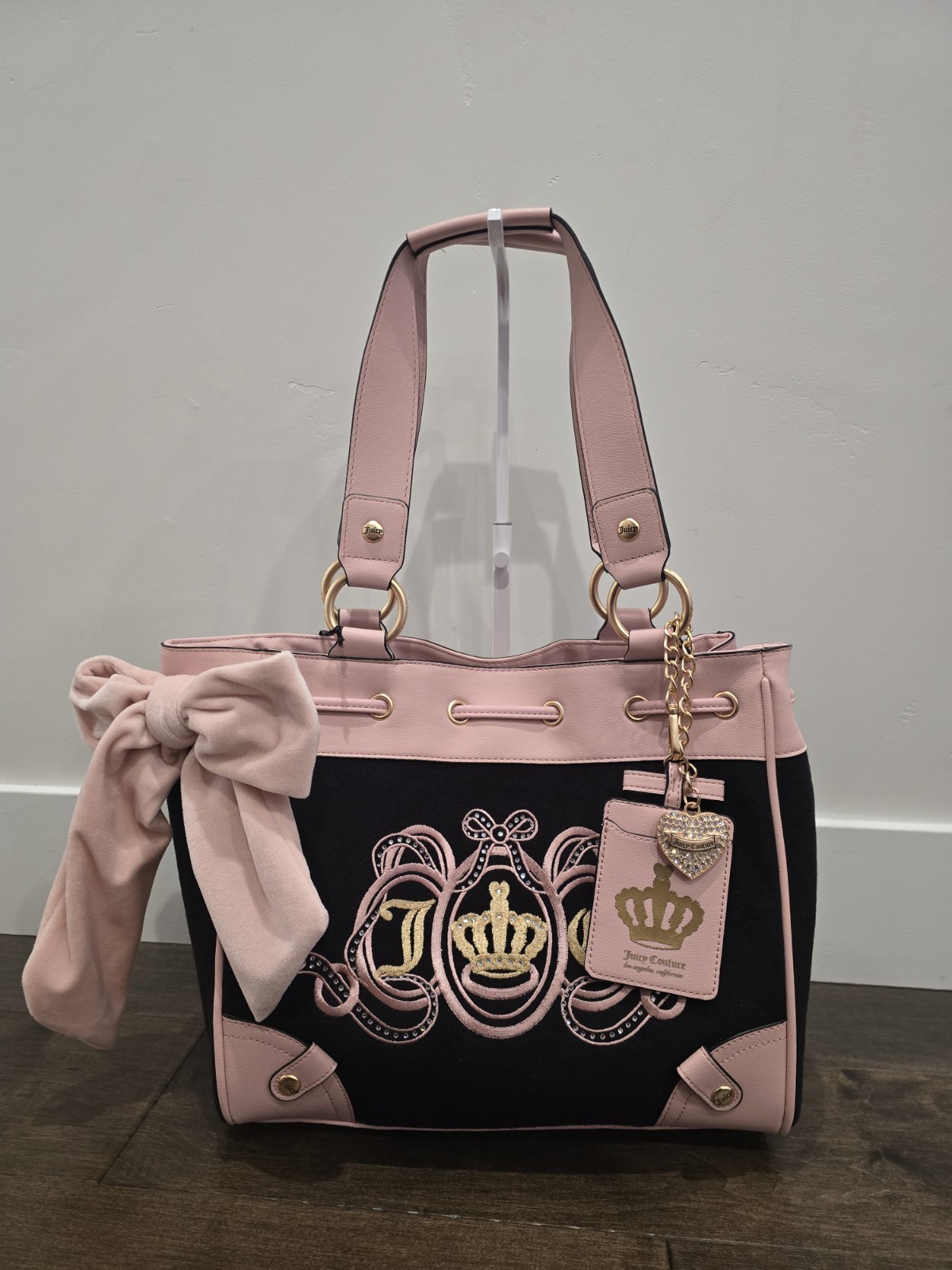 Juicy Couture Lovers Club Terry Tote Daydreamer Bag Black Pink Y2K NWT