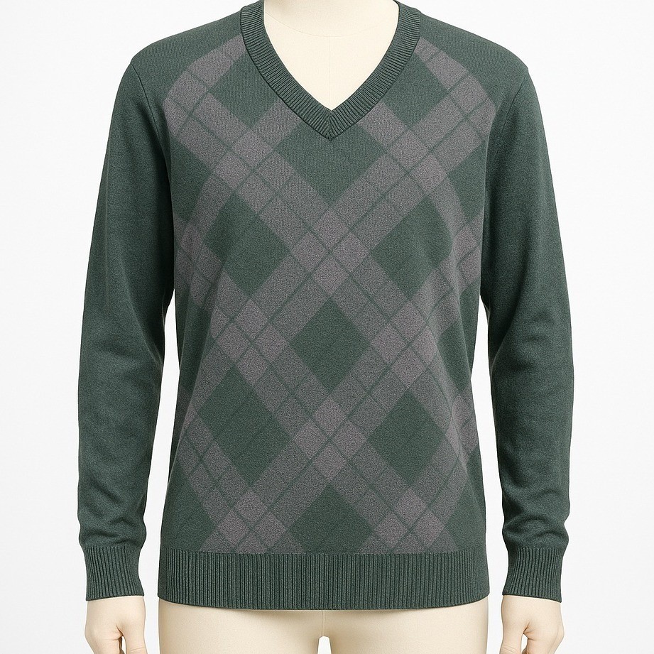 Vintage Mens Argyle Cashmere V Neck Sweater Size XL Green Preppy Academia Ivy