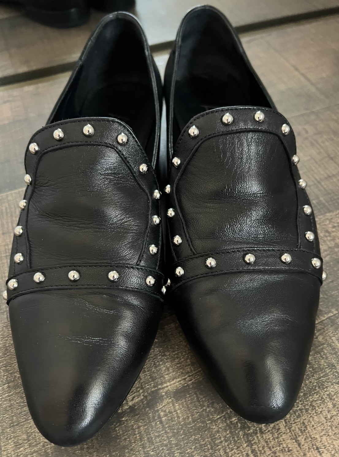 AGL Shoes Womens Black Leather Loafers Pointed Toe Slip On Casual Italy US 8