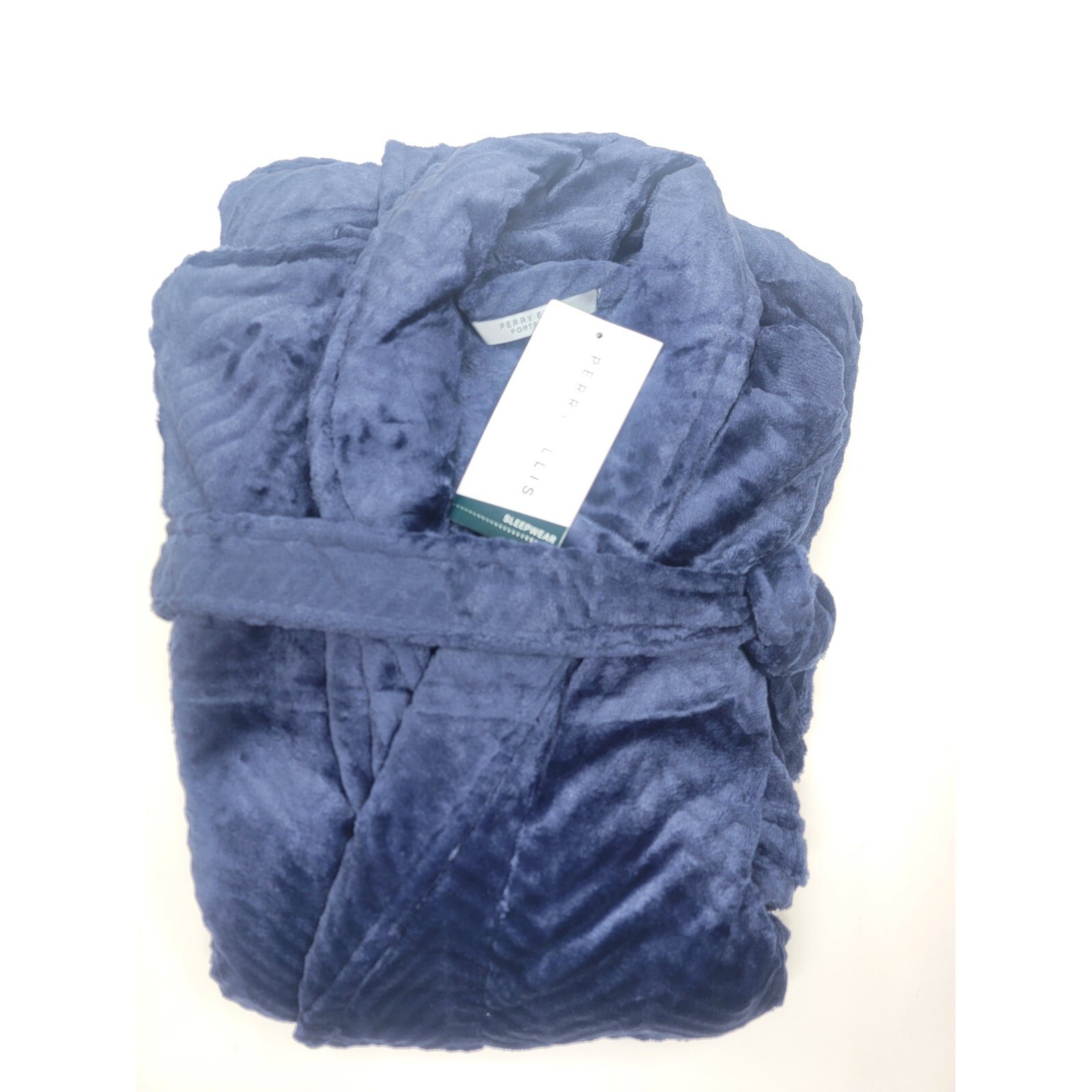 Perry Ellis Portfolio Plush Fleece Belted Robe Peacoat Blue One Size