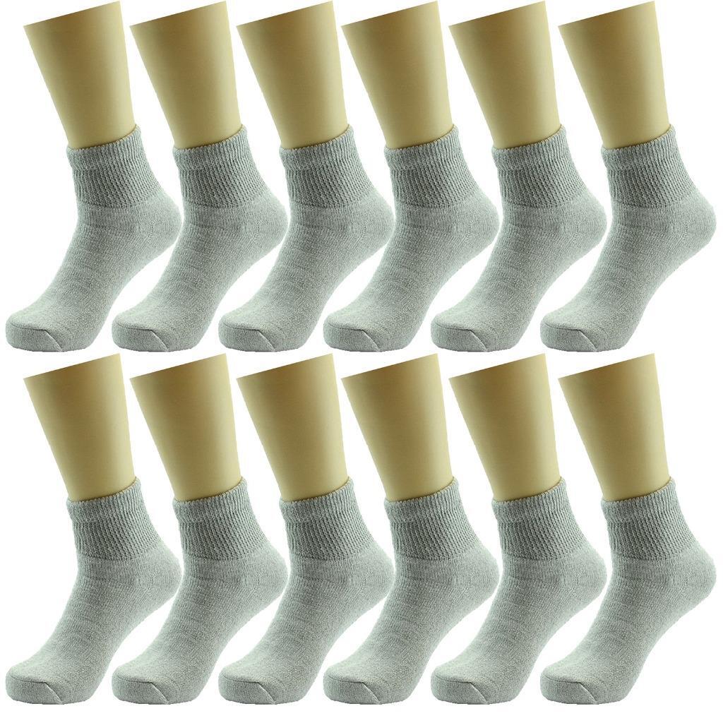 12 Pair Gray Men Physicians Choice Loose Fit Diabetic Ankle Socks Cotton 10-13