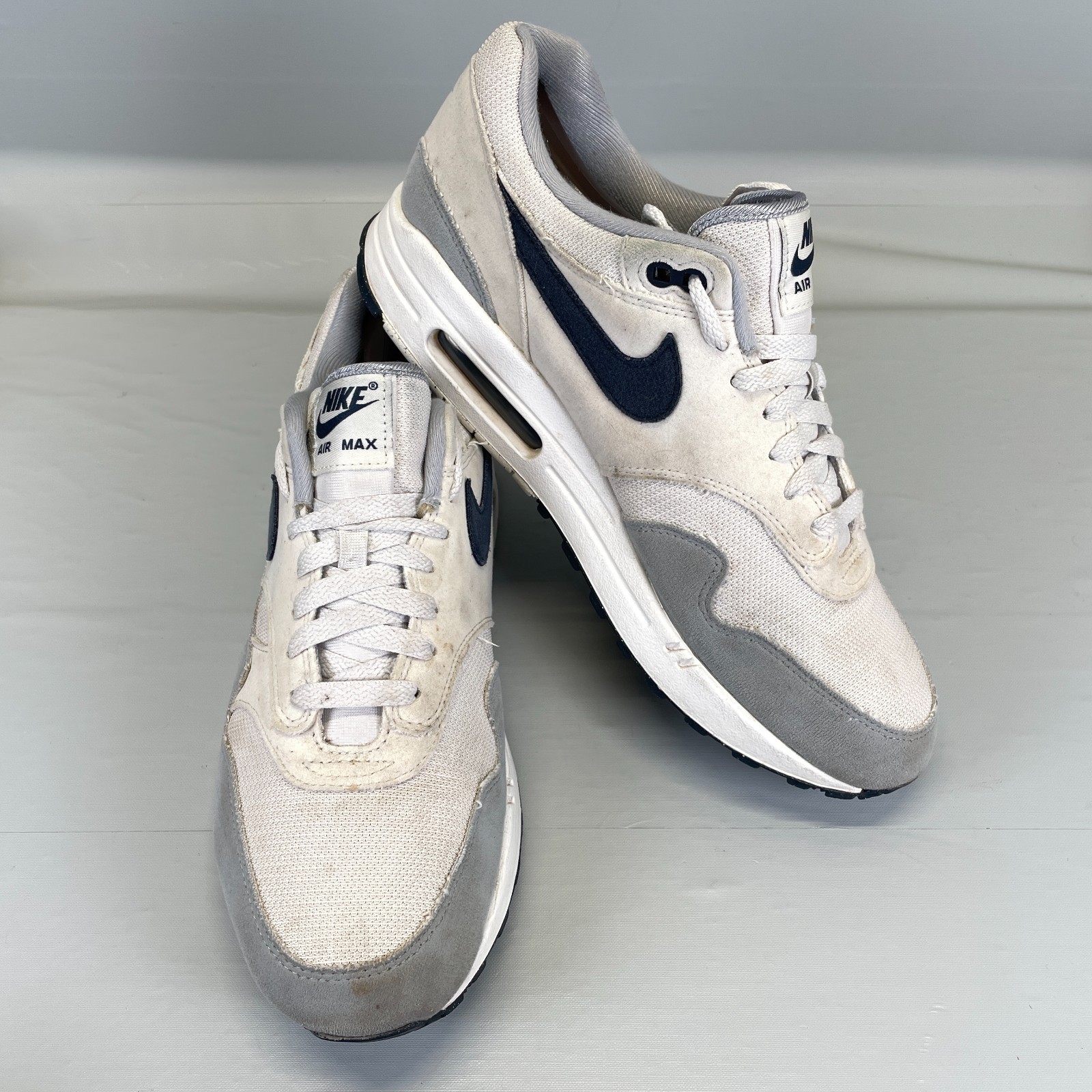 Nike Air Max 1 Shoes Mens Size 10 Gray White Mesh Suede Lace Up Athletic Sneaker